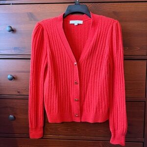 LOFT Heart Button Puff Sleeve V-Neck Cardigan
